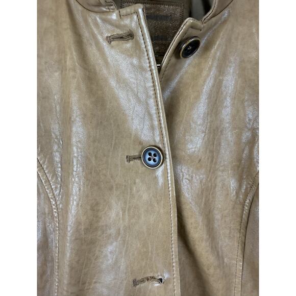 Leather Blazer Jacket with Mao Collar, Front Pockets – Brown Approx. Size M - Picture 7 of 15